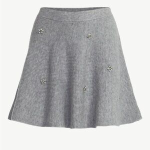 Elegant Gray A-Line Knit Skirt with Embellishments